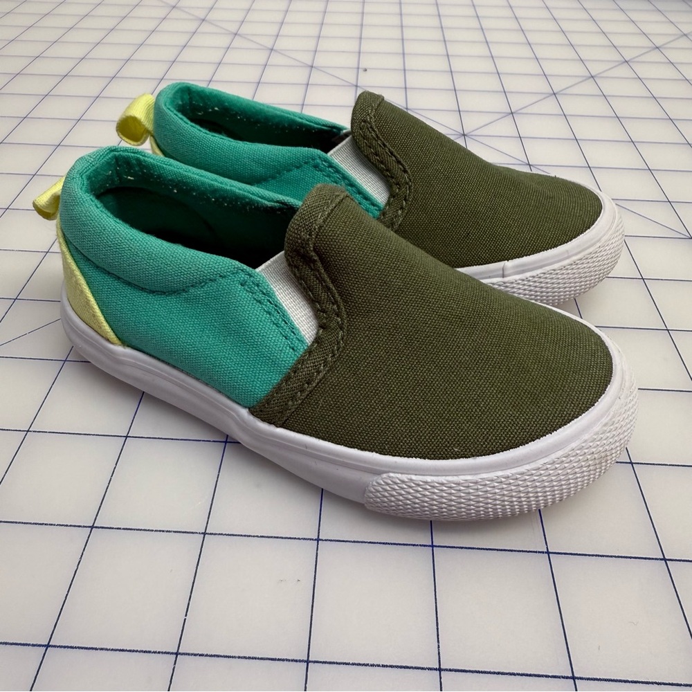 Toddler Boys Size 6 Cat & Jack Slip On Shoes Green Yellow Sneakers
